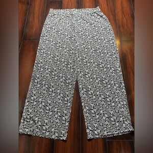 Chaus New York Womens Black Elastic Waist Floral Print Wide Leg Pant Size L